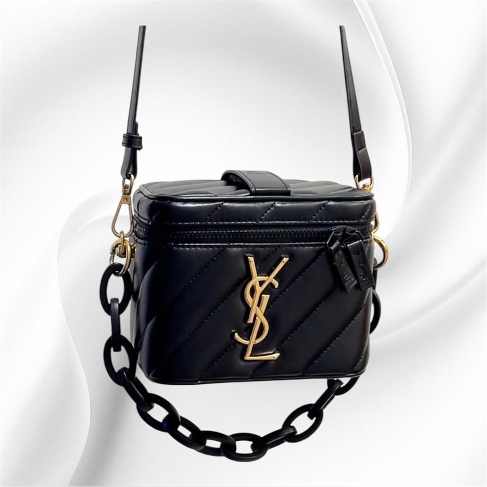 Yves Saint Laurent Black Cosmetic Bag with Gold Accents